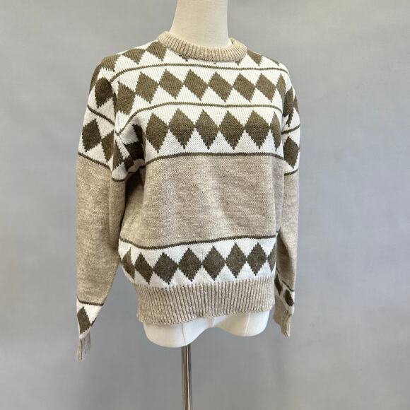 Vintage 70s Ambassador brown diamond argyle sweater size XL - Picture 5 of 13